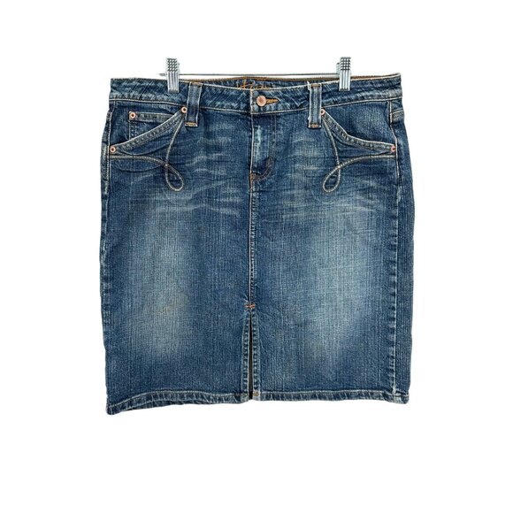 Hippie Brand Denim Skirt Women Size 13 Juniors 90s Y2k Retro Pockets Split Front - Picture 1 of 10